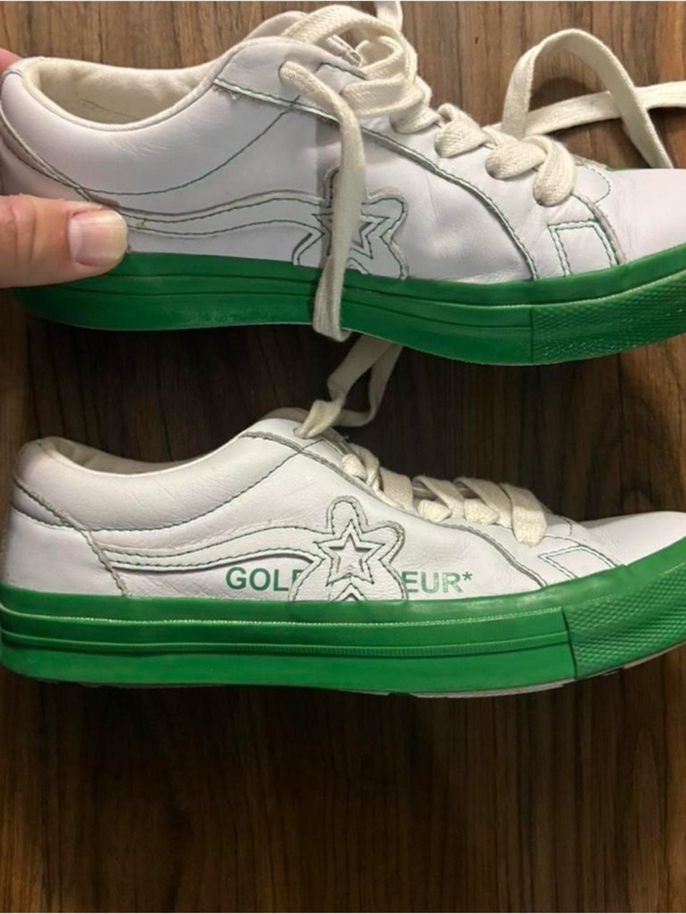Golf Le Fleur White Leather Low-Top Sneakers with Green Sole